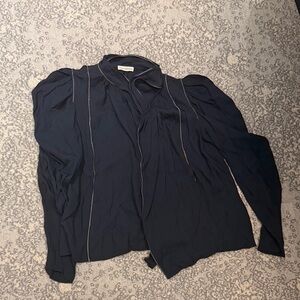 Ulla Johnson Black Lightweight Blouse with Contrast Piping